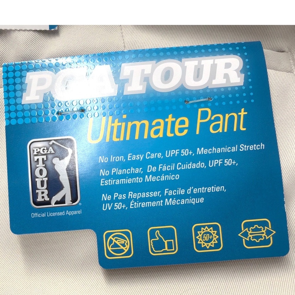 PGA Tour Ultimate Mens 36x30 Beige Golf Pants Stretch UPF 50 Motion Flex NWT New - Picture 7 of 16